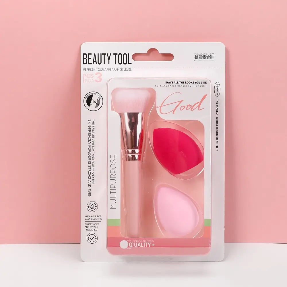 Makeup Brush Set 3pcs (1 Brush+2 Puff)