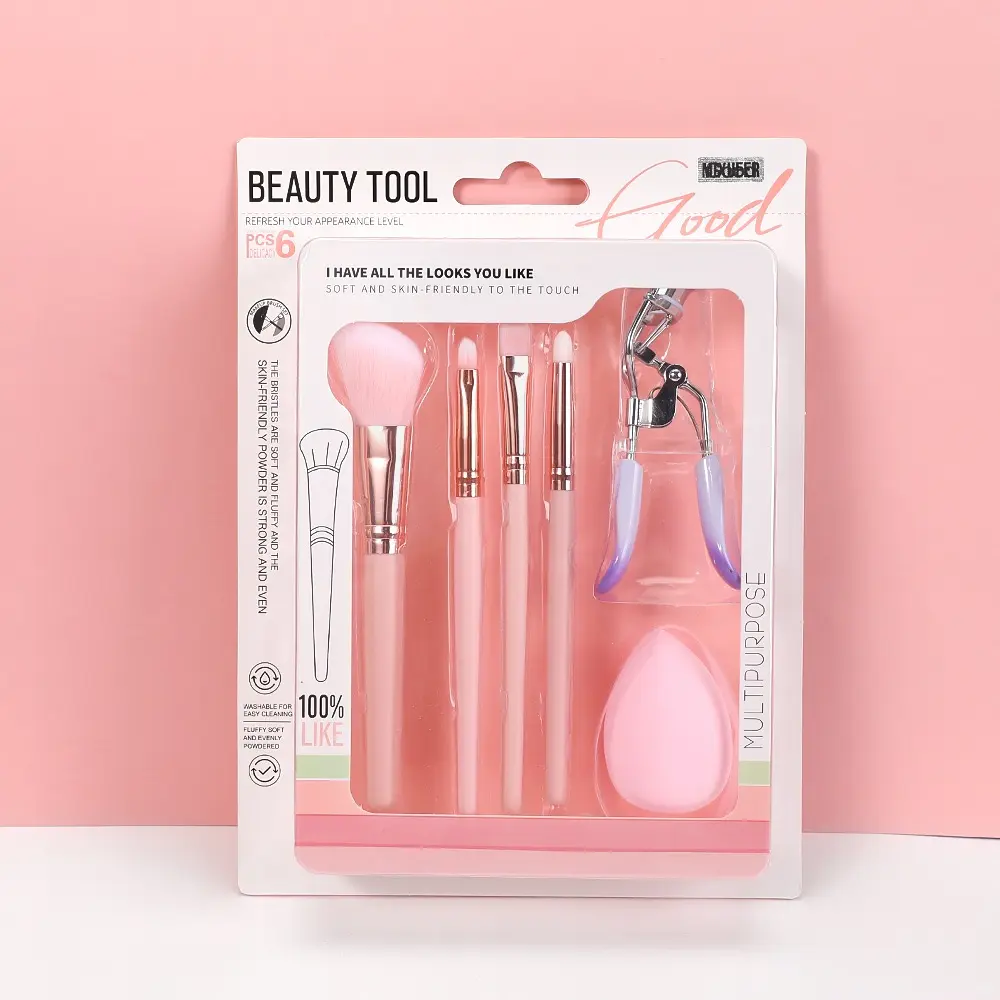 Makeup Brush Set 6pcs (4 Brush+1Puff+1Eyelash Curler) 